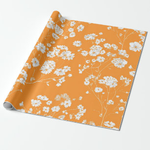 Oranje Witte Ditsy Bloem Pastel Boho 70s Vintage  Cadeaupapier
