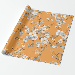 Oranje Witte Ditsy Bloem Pastel Boho 70s Vintage  Cadeaupapier
