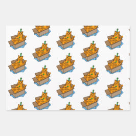 Oranje, witte en grijze kerst en kerstmis inpakpapier vel