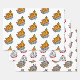 Oranje, witte en grijze kerst en kerstmis inpakpapier vel