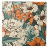 Oranje, witte en groene bloem tegeltje (Voorkant)