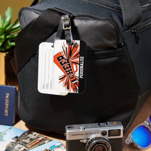 Oranje, witte en zwarte superleider Megaphone Bagagelabel (Voorkant & Achterkant)