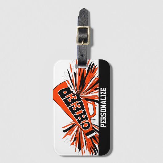 Oranje, witte en zwarte superleider Megaphone Bagagelabel (Voorkant (verticaal))