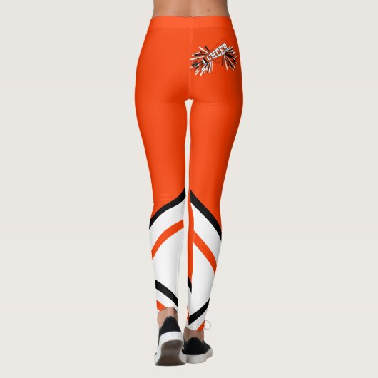 Oranje, witte en zwarte superleider Megaphone Leggings (Achterkant)