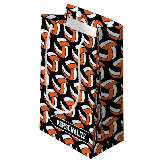 Oranje, witte en zwarte volleybal - Personaliseer Klein Cadeauzakje (Voorkant Gekanteld)