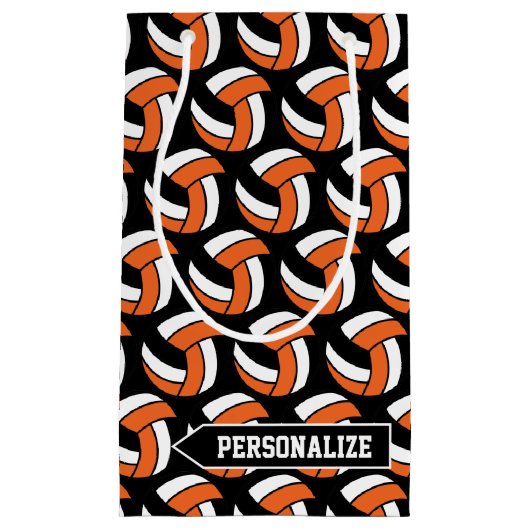 Oranje, witte en zwarte volleybal - Personaliseer Klein Cadeauzakje (Voorkant)