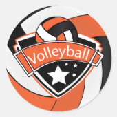 Oranje, witte en zwarte volleybalsuperster ronde sticker (Voorkant)