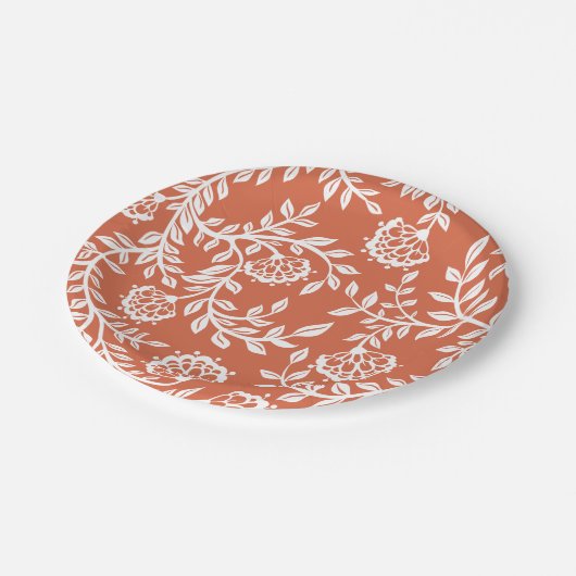 Oranje Witte  Floral Print Party Papieren Bordje (Gekanteld)