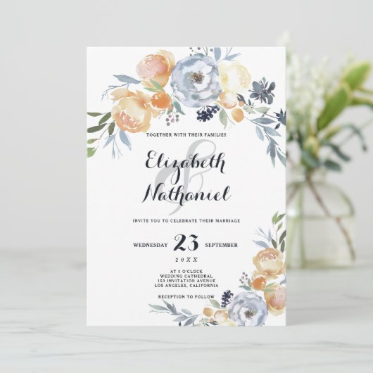 Oranje witte florale kaart (Staand voorkant)