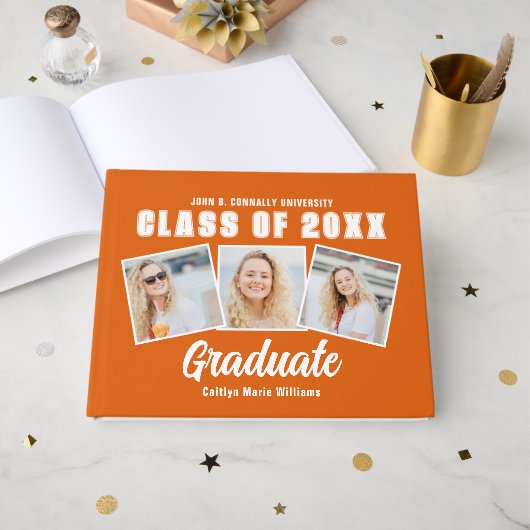 Oranje Witte Foto Klas van 2026 Afstuderen Gastenboek (Voorkant open)