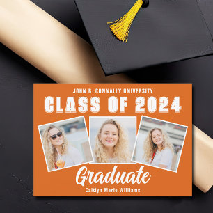 Oranje Witte Fotocollage Klasse van 2025 Afstudere Aankondiging