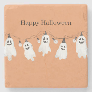 Oranje Witte Geesten Lichtpeertjes Halloween Stenen Onderzetter