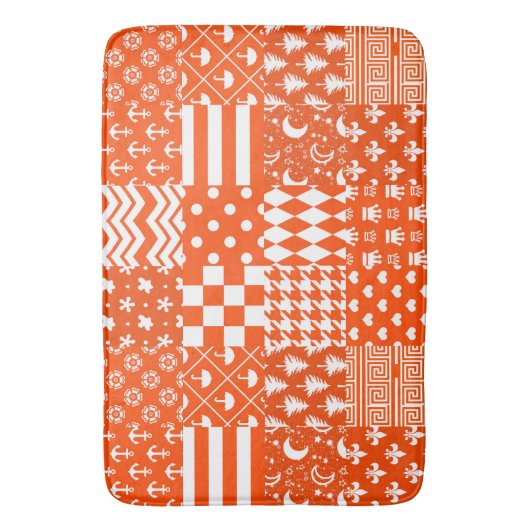 Oranje Witte Gemengde Patchwork Ontwerp Badmat (Voorkant Verticaal)