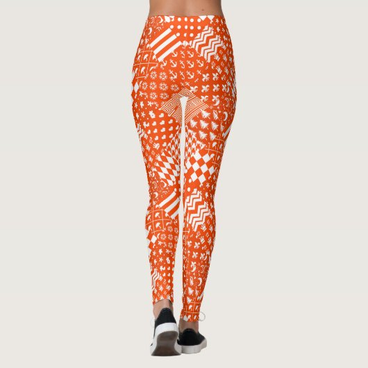 Oranje Witte Gemengde Patchwork Ontwerp Leggings (Achterkant)