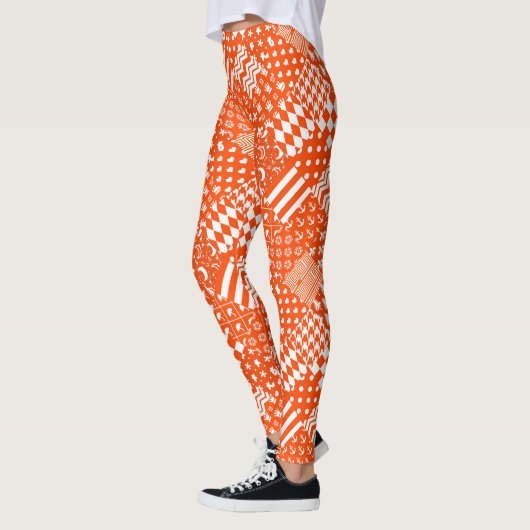 Oranje Witte Gemengde Patchwork Ontwerp Leggings (Links)