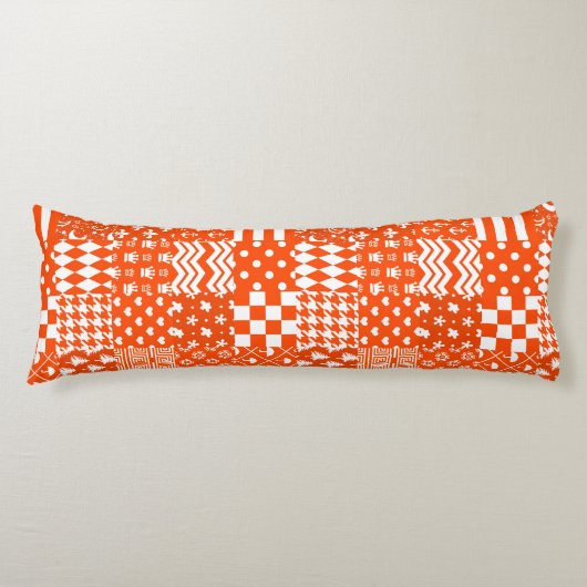 Oranje Witte Gemengde Patchwork Ontwerp Lichaamskussen (Voorkant)