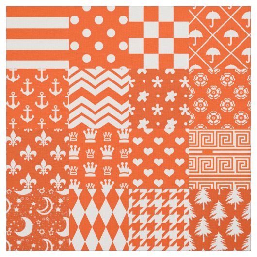 Oranje Witte Gemengde Patchwork Ontwerp Stof (Swatch)