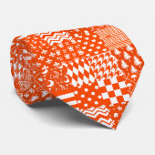 Oranje Witte Gemengde Patchwork Ontwerp Stropdas (Opgerold)