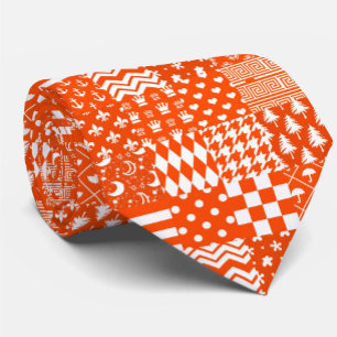 Oranje Witte Gemengde Patchwork Ontwerp Stropdas