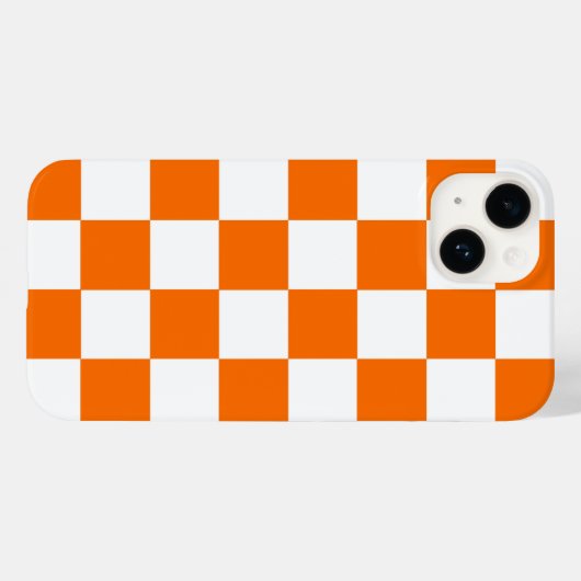 Oranje witte geruit controlepatroon iPhone hoesje (Achterkant (horizontaal))