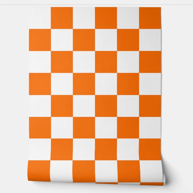 Oranje witte geruite check wanddecoratie behang (Afrollen)