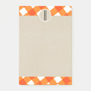 Oranje Witte Geruite Kraft Landelijke Monogram Beg Post-it® Notes