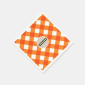 Oranje Witte Geruite Kraft Rustieke Monogram Initi Servet (Hoek)