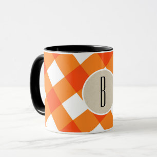 Oranje Witte Gestreepte Kraft Landelijke Monogram  Mok