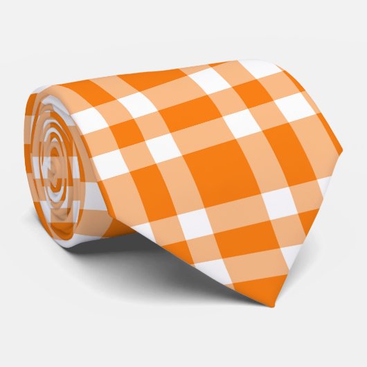 Oranje Witte Gestreepte Plaid Patroon Stropdas (Opgerold)