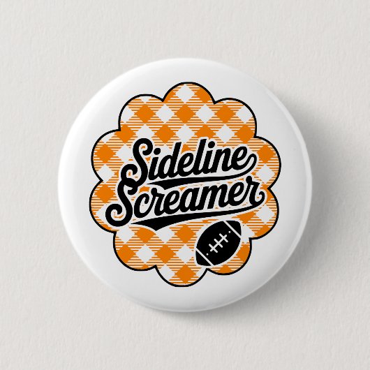 Oranje & Witte Gingham Game Day Voetbal Ronde Button 5,7 Cm (Voorkant)