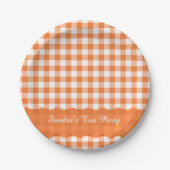 Oranje Witte Gingham Pattern Gepersonaliseerde Par Papieren Bordje (Voorkant)