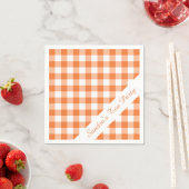 Oranje Witte Gingham Pattern Gepersonaliseerde Par Servetten (Insitu)