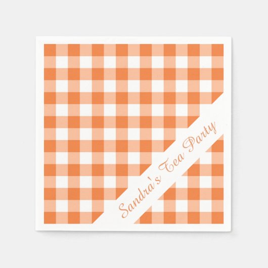 Oranje Witte Gingham Pattern Gepersonaliseerde Par Servetten (Voorkant)