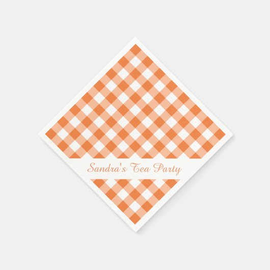 Oranje Witte Gingham Pattern Gepersonaliseerde Par Servetten (Hoek)