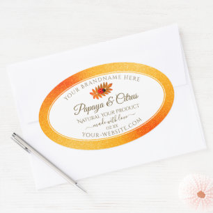 Oranje witte Glitter-productlabels met Ladybug Ovale Sticker