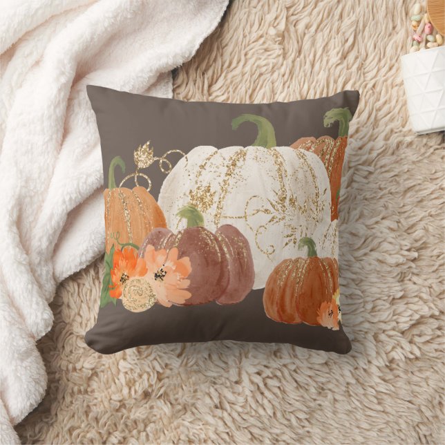 Oranje Witte Gouden Pompoenen Herfst Thanksgiving  Kussen (Deken)