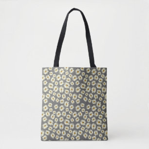 Oranje witte grijze madeliefjes bloempatroon tote bag