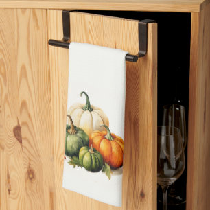 Oranje, witte & groene pompoen Herfst thema Theedoek