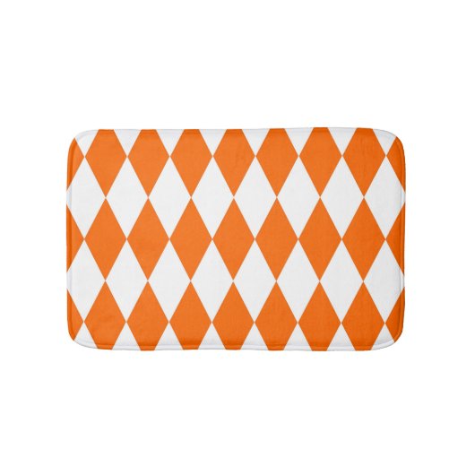 Oranje Witte Harlequin Diamonds Checkers Ontwerp Badmat (Voorkant)