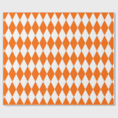 Oranje Witte Harlequin Diamonds Checkers Ontwerp Cadeaupapier (Vlak)