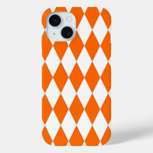 Oranje Witte Harlequin Diamonds Checkers Ontwerp iPhone 15 Case