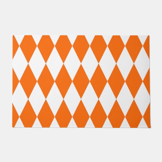 Oranje Witte Harlequin Diamonds Checkers Ontwerp Deurmat (Voorkant)