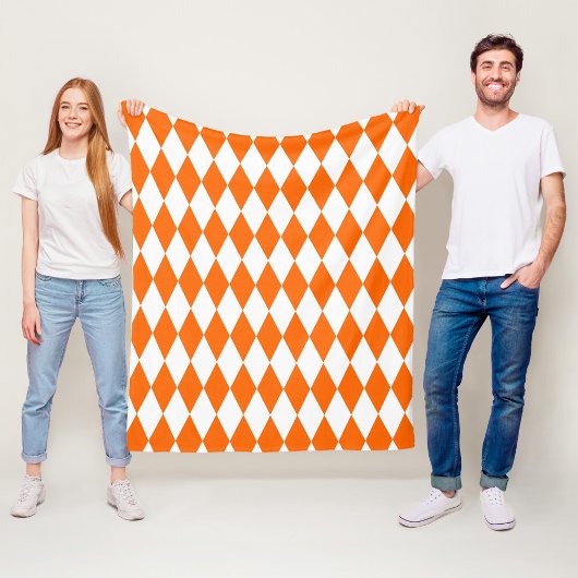 Oranje Witte Harlequin Diamonds Checkers Ontwerp Fleece Deken