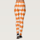 Oranje Witte Harlequin Diamonds Checkers Ontwerp Leggings (Achterkant)