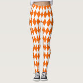 Oranje Witte Harlequin Diamonds Checkers Ontwerp Leggings (Voorkant)
