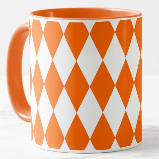 Oranje Witte Harlequin Diamonds Checkers Ontwerp Mok