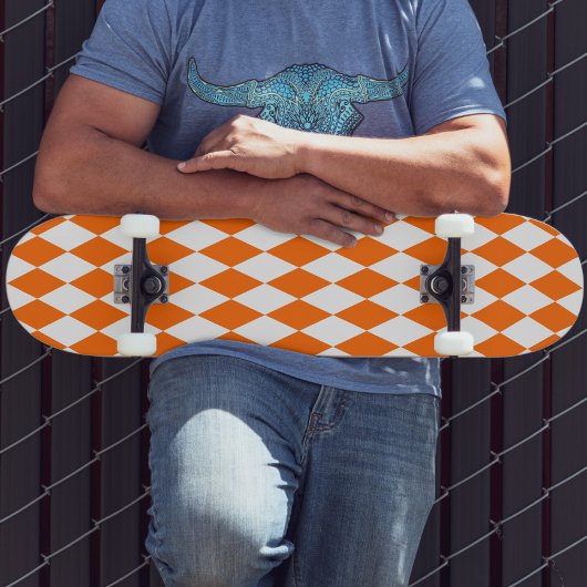 Oranje Witte Harlequin Diamonds Checkers Ontwerp Persoonlijk Skateboard