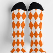 Oranje Witte Harlequin Diamonds Checkers Ontwerp Sokken (Top)