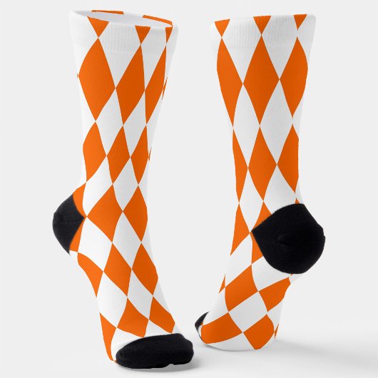 Oranje Witte Harlequin Diamonds Checkers Ontwerp Sokken