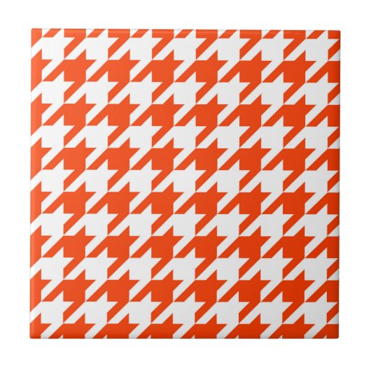 Oranje Witte Houndstooth Check Tegeltje (Voorkant)